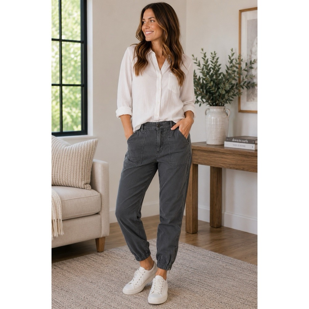 NEW Banana Republic Size 10P Petite Utility Jogger Pants Gray Cotton Stretch